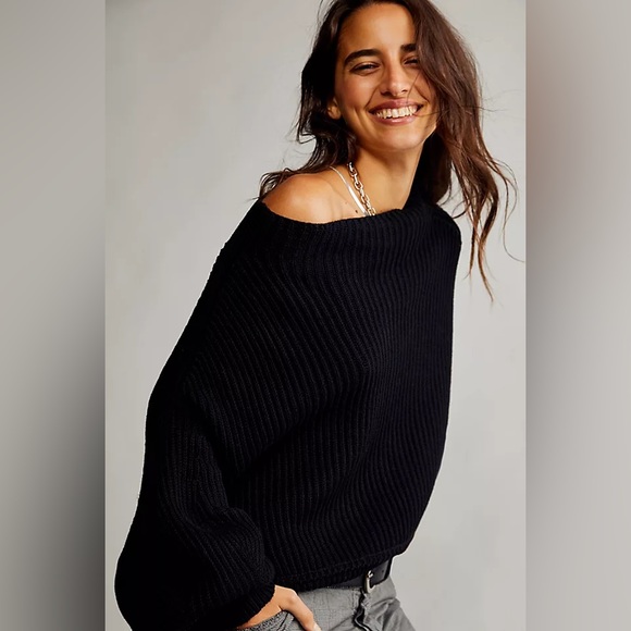 Free People Sweaters - Free People Emmy Mock Neck Sweater chunky ribbed cotton black
